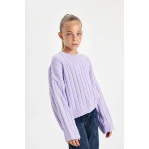 Kız Çocuk Oversize Geniş Kalıp Bisiklet Yaka Basic Düz Triko Kazak C6945A824AU