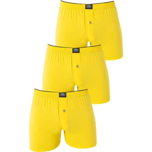 Erkek Sarı Düğmeli Boxer 3'lü Paket %100 Pamuklu Penye