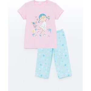 LC Waikiki Lcw Dream Bisiklet Yaka Baskılı Kısa Kollu Kız Çocuk Pijama Takımı