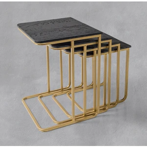 Veys Sehpa Tekersiz  - Vegas Zigon Sehpa  4 Lü - Gold  - Desen Siyah