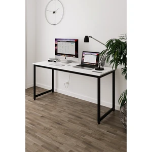 Beyaz/Siyah 160x60 Çalışma Masası, Bilgisayar Masası, Ofis Masası, Metal Ayaklı