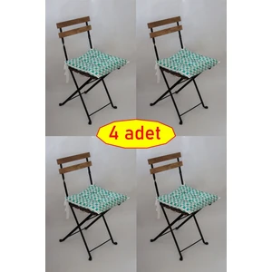 4 Adet Dekoratif Pofidik Sandalye Minderi Bağcıklı 40x40 (Turkuaz)