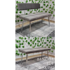 Özcan Mobilya Aksesuar Krom Metal Ayaklı Bench Sırtlı Mutfak Salon Antre Yatak Odası Puf Bank Oturak Takımı