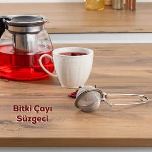 16563-8 Paslanmaz Çelik Doğal Bitki Çayı Demleme Süzgeci - Maşalı Çay Demleme Süzgeci