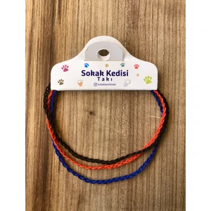 Sokak Kedisi Tasarım Üçlü Kombin Ip Örgü Halhal (Lacivert-Kırmızı-Siyah)