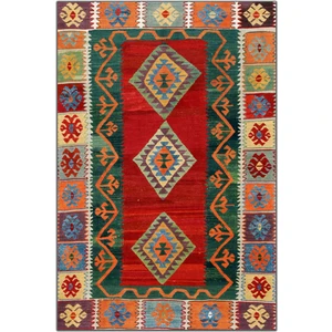 Rugs Modern Etnik Kırmızı Yeşil Çok Renkli Kilim Desen Dekoratif Halı 1701