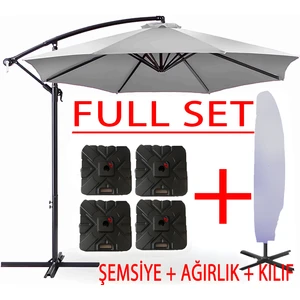 Gunbo Home 3 mt 8 Kaburga Full Demir 21 kg Gri Bahçe Şemsiyesi Full Set Havuz Şemsiyesi Büyük Şemsiye