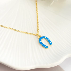 Mineli Kolye Mavi Nal Şans Kolyesi Gold 40+5cm