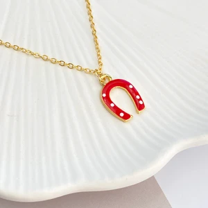 Mineli Kolye Kırmızı Nal Şans Kolyesi Gold 40+5cm