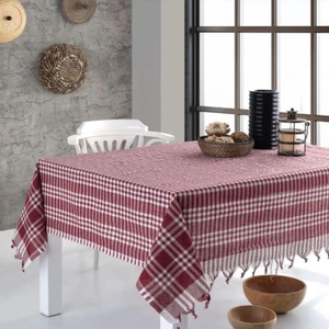 Rozet Tekstil Çok Amaçlı Sofra Bezi&Piknik Örtüsü&Masa Örtüsü Pötikare Desenli Saçağı Bağlamalı Masa Örtüsü
