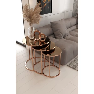 Nies Aksesuar Armoni Zigon 3'lü Sehpa Bronz Ayak Bronz Ayna