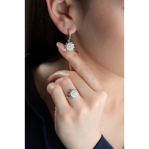 Silvano Jewelry 925 Ayar Gümüş Lotus Çiçeği Yüzük Küpe Seti