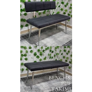 Özcan Mobilya Aksesuar Krom Metal Ayaklı Bench Sırtlı Mutfak Salon Antre Yatak Odası Puf Bank Oturak Takımı