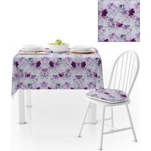 Renkli Çiçek Desenli Mor Mürdüm Kadife Dokulu 120x180 Masa Örtüsü