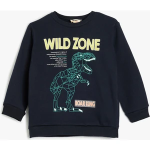 Dinozorlu Sweatshirt Bisiklet Yaka Uzun Kollu