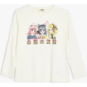 Tişört Anime Baskılı Uzun Kollu Bisiklet Yaka Pamuklu