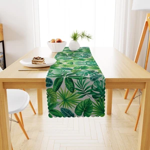 Tropikal Desenli Yeşil Yapraklı Runner 40x140