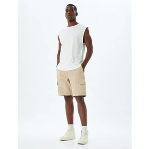 Chino Şort Bermuda Kargo Cep Detaylı Beli Bağcıklı Pamuklu