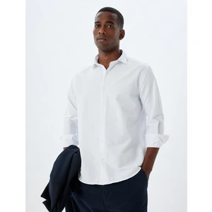 Yarım Italyan Yaka Gömlek Basic Uzun Kollu Pamuk Karışımlı