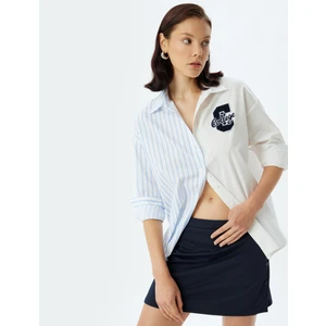 Oversize Gömlek Poplin Uzun Kollu Aplike Detaylı