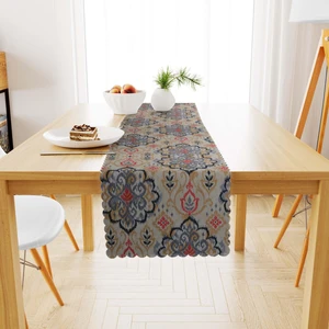 Damask Desenli Antrasit Sütlü Kahve Runner 40x140