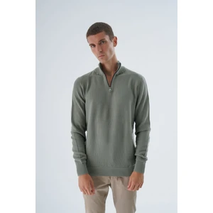 Trist Star Erkek Mint %100 Pamuk Fermuarlı Dik Yaka Triko Kazak TRIST-1191