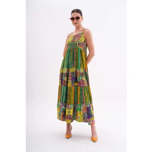 Kadın Etnik Desenli Ip Askılı Uzun Elbise
