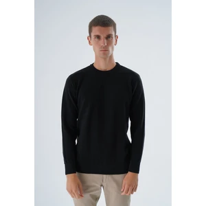 Trist Star Erkek Siyah %100 Pamuk Bisiklet Yaka Triko Kazak TRIST-1194