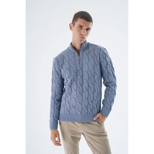 Trist Star Erkek Havacı Yarım Balıkçı Fermuarlı Saç Örgülü Yün Triko Örme Kazak TRIST-5339