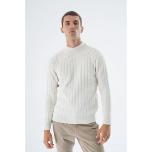 Trist Star Erkek Kemik Yarım Balıkçı Saç Örgülü Arka Kol Fitilli Yün Triko Örme Kazak TRIST-5328