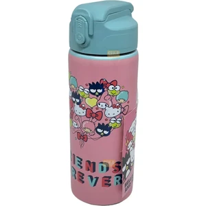 600 ml Hello Kitty Lisanslı Pipetli Kilitlenebilir Kapak Paslanmaz Çelik Termos Matara Pembe