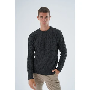 Trist Star Erkek Antrasit Bisiklet Yaka Saç Örgülü Yün Triko Örme Kazak TRIST-5324