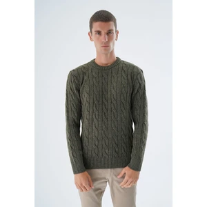 Trist Star Erkek Haki Bisiklet Yaka Saç Örgülü Yün Triko Örme Kazak TRIST-5324