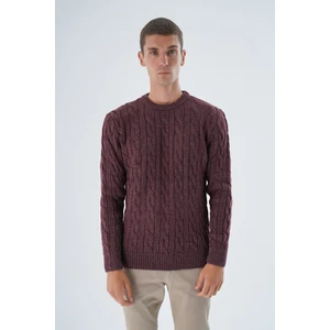 Trist Star Erkek Bordo Bisiklet Yaka Saç Örgülü Yün Triko Örme Kazak TRIST-5324