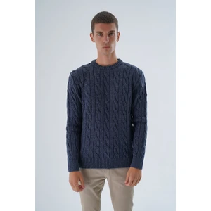 Trist Star Erkek Lacivert Bisiklet Yaka Saç Örgülü Yün Triko Örme Kazak TRIST-5324