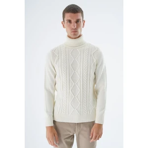 Trist Star Erkek Kemik Balıkçı Yaka Yürütme Saç Örgülü Yün Triko Örme Kazak TRIST-5336