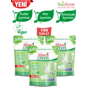 Mom's Green 3’lü Set - 50’li Oksijenli Bulaşık Makinesi Tableti 150 Tablet