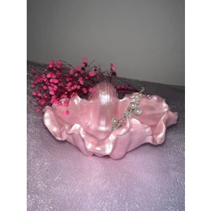 Love Candle Dekor Parlak Pembe İstiridye Takı Tabağı