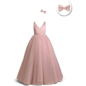 Masho Trend Efta Tarlatanlı Kruvaze Elbise Tokalı Arka Kurdeleli Kız Çocuk Abiye