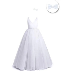 Masho Trend Efta Tarlatanlı Kruvaze Elbise Tokalı Arka Kurdeleli Kız Çocuk Abiye