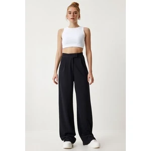 Beli Cırtlı Rahat Palazzo Pantolon Siyah