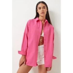 Oversize Basic Gömlek Koyu Pembe