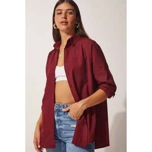 Oversize Basic Gömlek Bordo