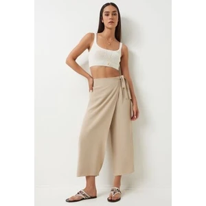 Etek Görünümlü Ayrobin Şalvar Pantolon Krem