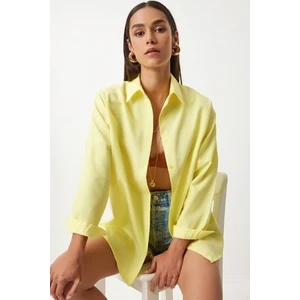 Oversize Basic Gömlek Açık Sarı