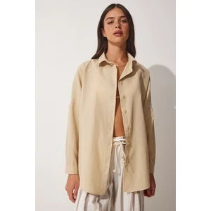 Oversize Basic Gömlek Koyu Krem