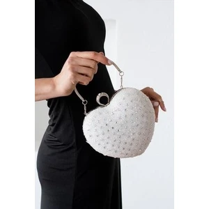 Abiye Kadın Çantası Kalp Şeklinde Şık Tasarım Beyaz Renkli