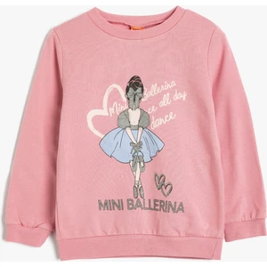Sweatshirt Balerin Baskılı Sim Detaylı Bisiklet Yaka Uzun Kollu