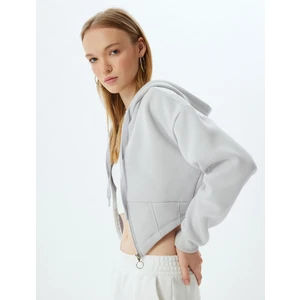 Crop Sweatshirt Fermuarlı Korse Görünümlü Kapüşonlu
