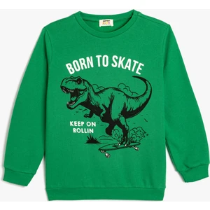 Sweatshirt Dinozor Baskılı Bisiklet Yaka Uzun Kollu Şardonlu